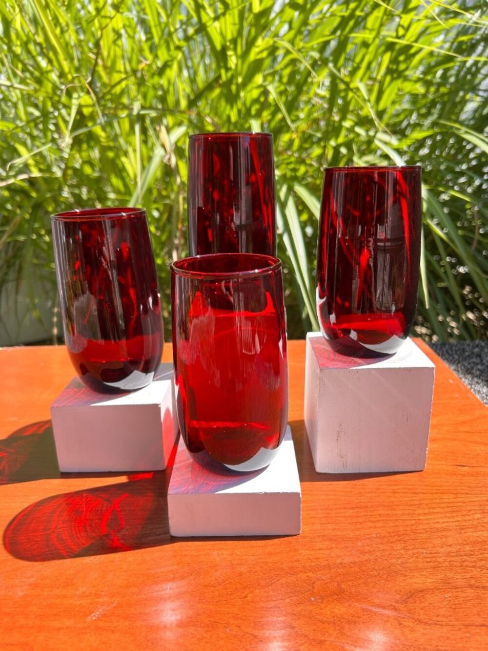 Vintage Anchor Hocking Ruby Red Glass Tumblers.
